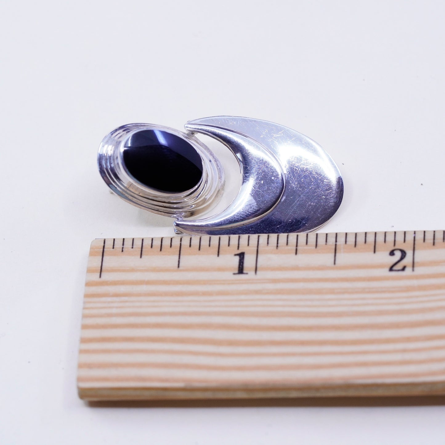 vtg Sterling 925 silver handmade earrings with oval obsidian drops, elegant