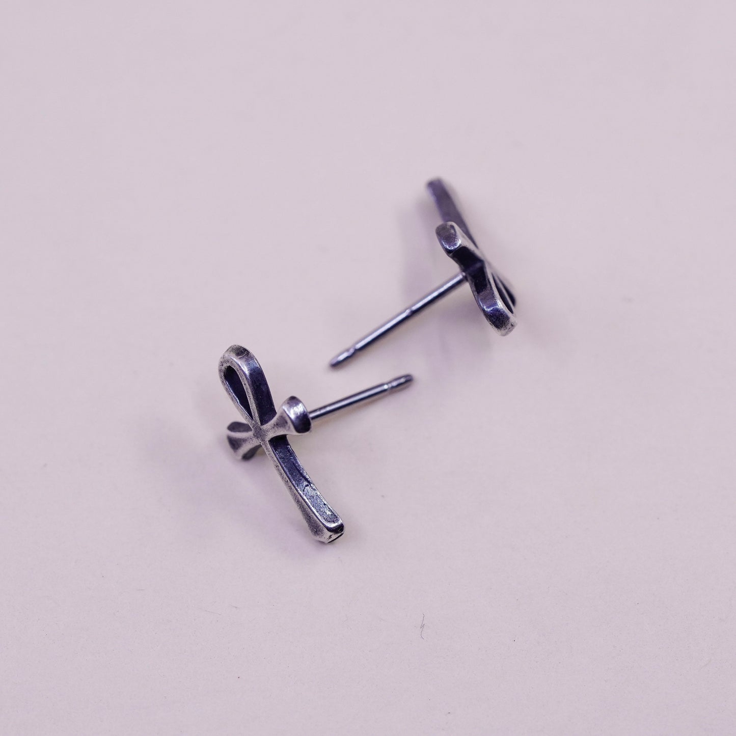 Vintage sterling silver handmade earrings, 925 cross studs