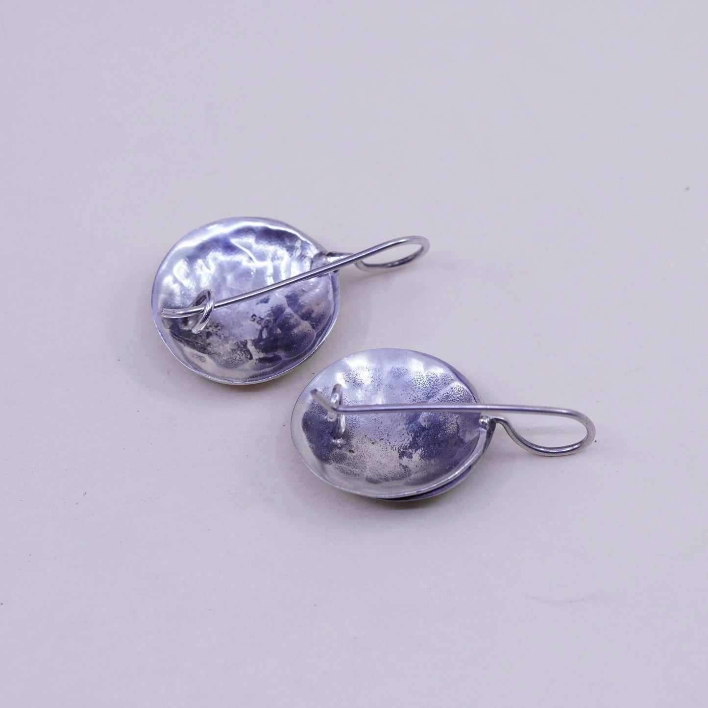 Vintage Sterling silver handmade earrings, hammered 925 swirl earrings