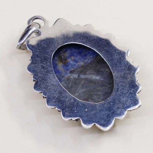 Vtg Sterling Silver Handmade Filigree Bali Pendant W/ Oval Sodalite, Stamped 925