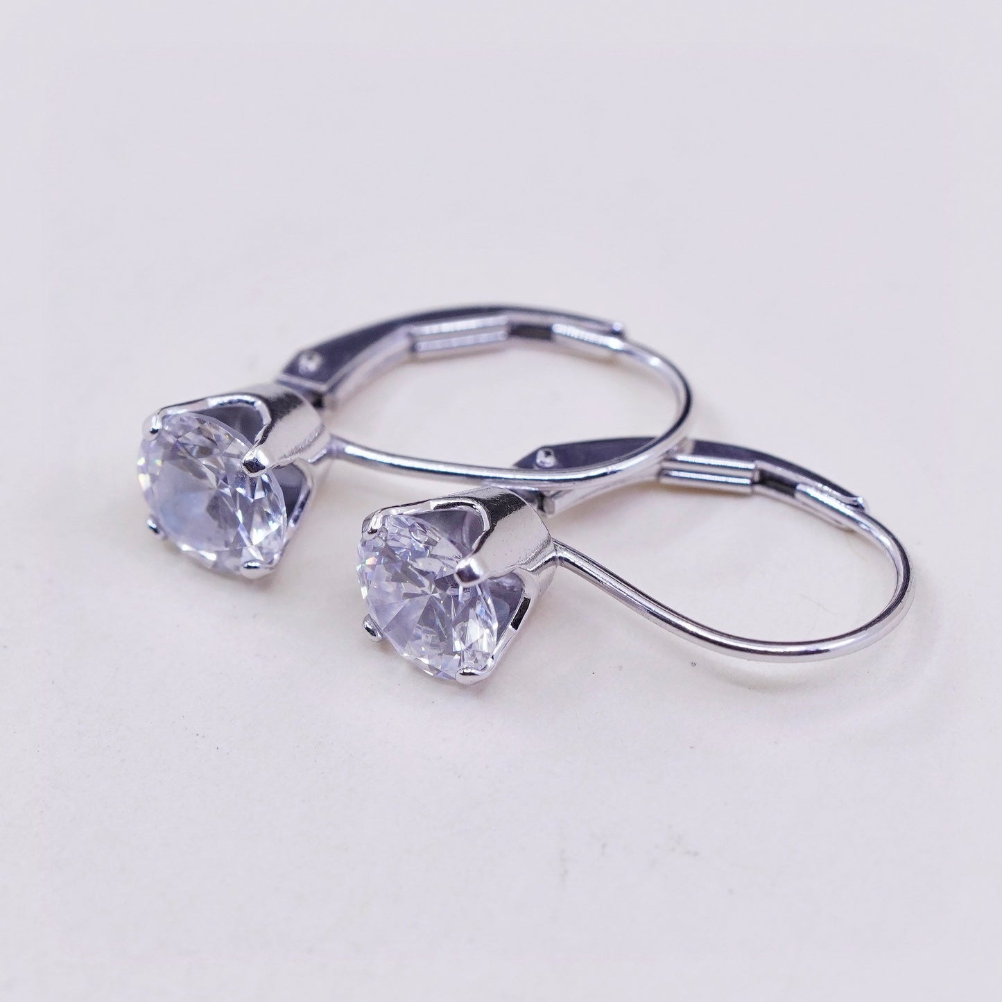 Vintage sterling 925 silver handmade earrings with round CZ, stamped 925