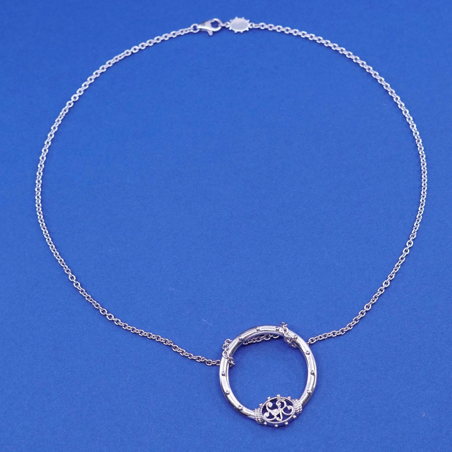 18”, vtg sterling silver handmade necklace, 925 textured circle chain