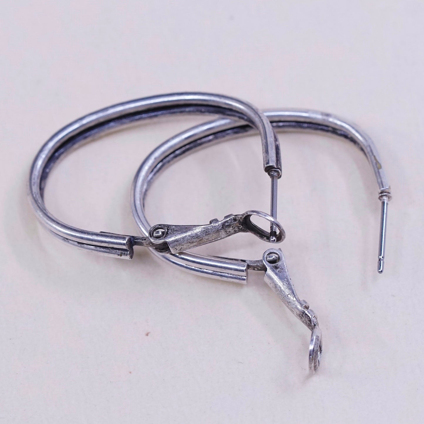 1.25”, Vintage sterling silver loop earrings, minimalist primitive hoops