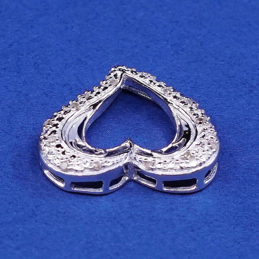 vtg Sterling silver handmade pendant, 925 heart w/ genuine diamond