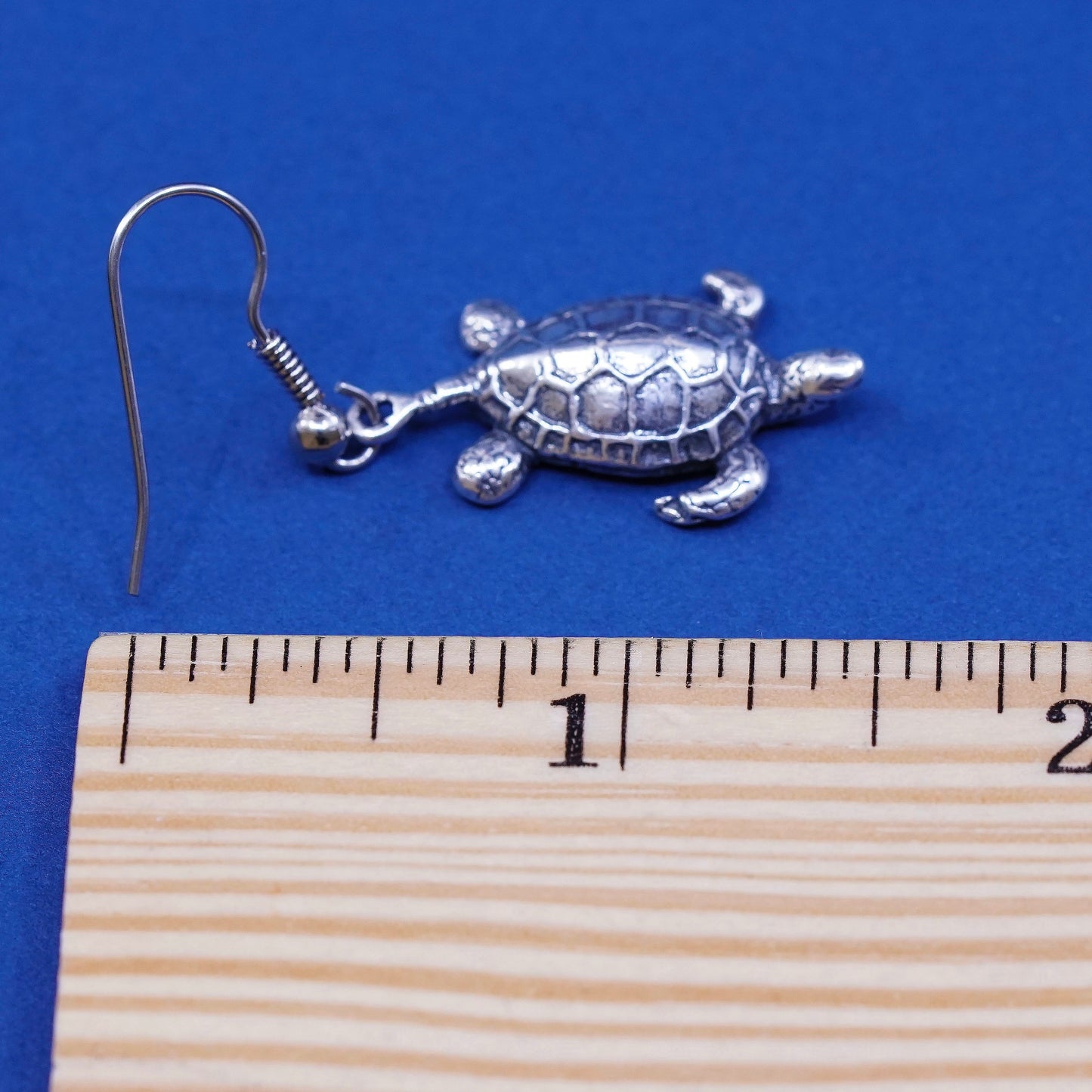 vtg sterling silver handmade earrings, 925 hooks w/ turtle drop