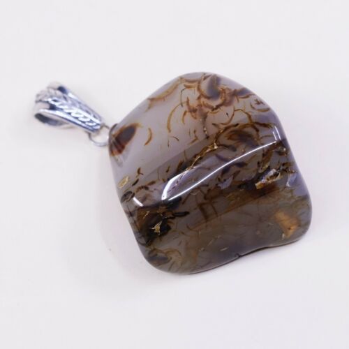 Vtg 925 Sterling Silver Handmade Pendant W/ agate Nugget, stamped 925