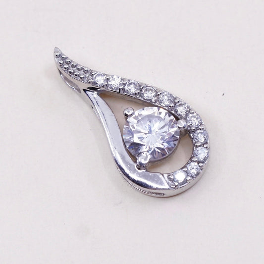 Vintage sterling silver cz crystal pendant, 925 silver teardrop pendant