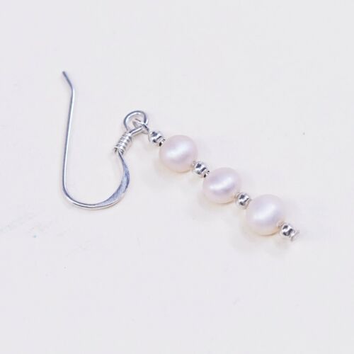 Vtg STERLING SILVER earrings with Freshwater Pearl, Stamped 925 On Hooks