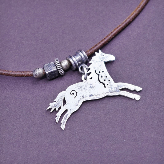 18”, Hopi Wes Willie Navajo Sterling 925 silver Native American horse necklace