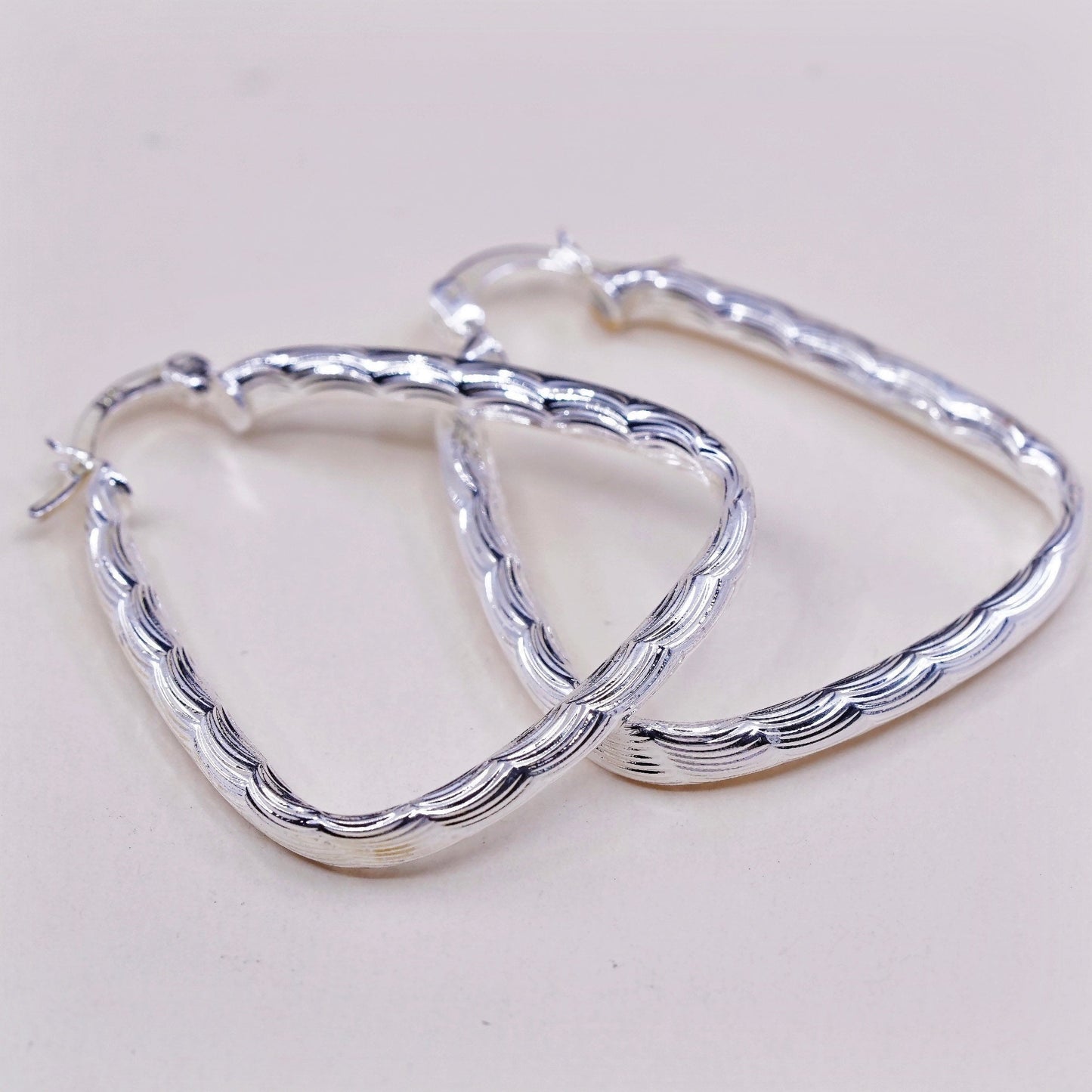 1.5”, VTG sterling silver loop earrings, textured minimalist primitive hoops