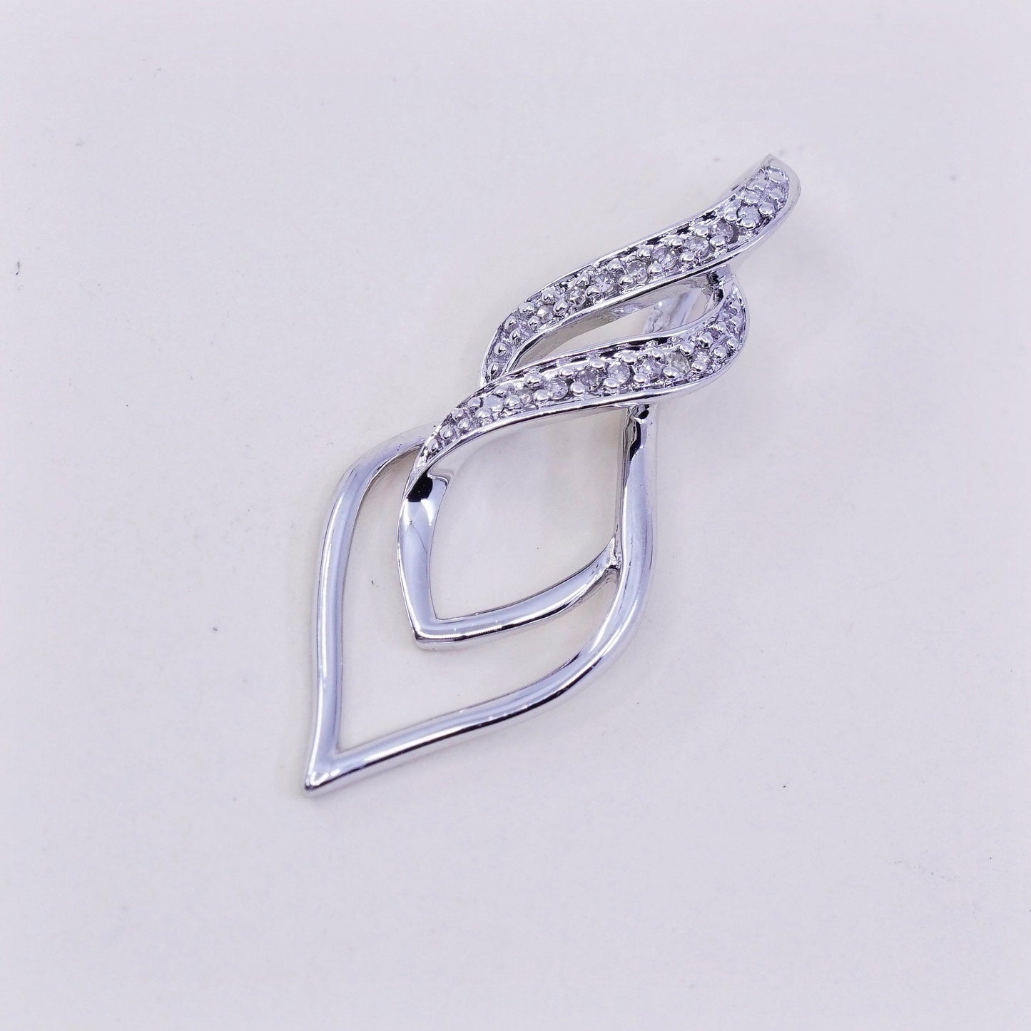 vintage Sterling silver Pendant, 925 entwined teardrop with real diamond