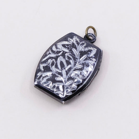 vtg sterling silver handmade Pendant, India 925 silver SIAM pattern embossed