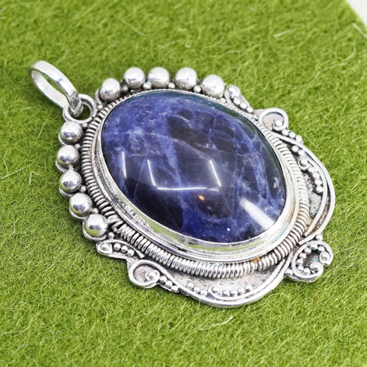 Native American sterling 925 silver handmade pendant with sodalite and beads