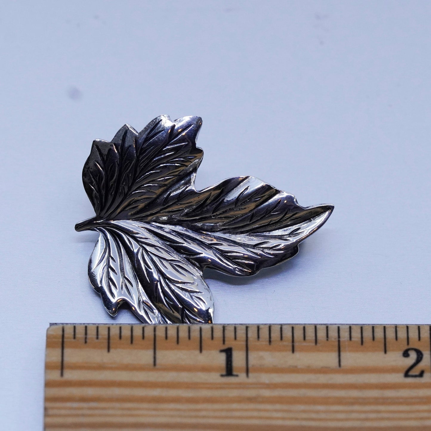 Vintage Jewel Art sterling silver handmade brooch, 925 maple leaf pin