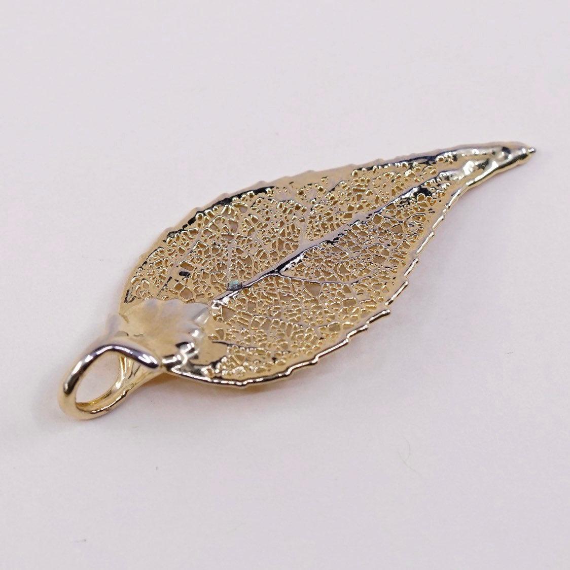 VTG Vermeil gold over Sterling silver pendant, 925 silver Filigree leaf