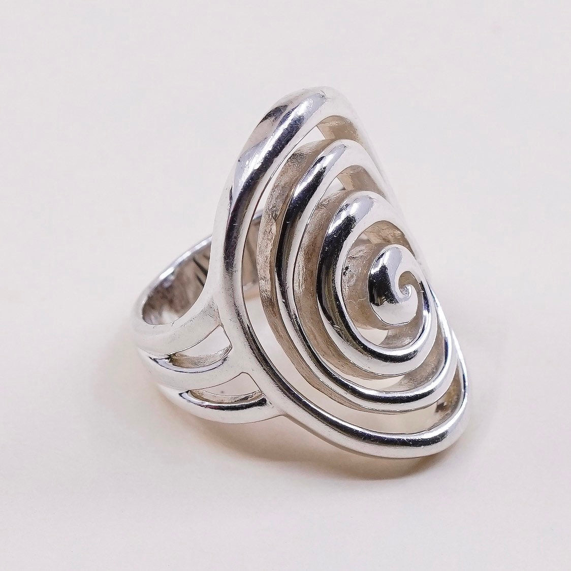 sz 6.25, vtg sterling silver handmade statement ring, 925 swirl band