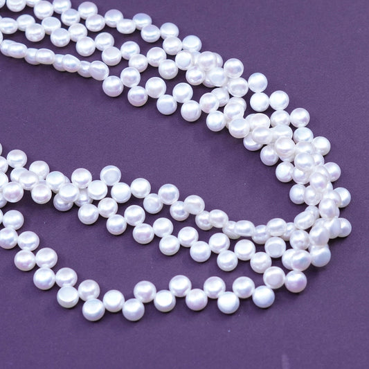 16”, triple strand pearl beads handmade necklace, Sterling 925 silver clasp