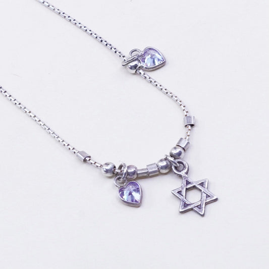 16”, Israel Sterling silver necklace, 925 snake heart Cz hexagon star pendant