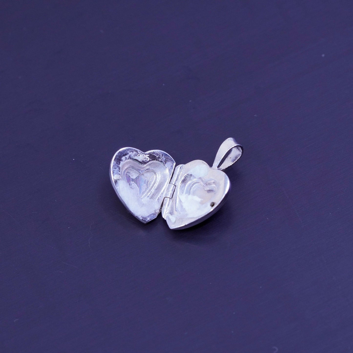 Antique Sterling silver charm, 925 photo locket embossed double hearts