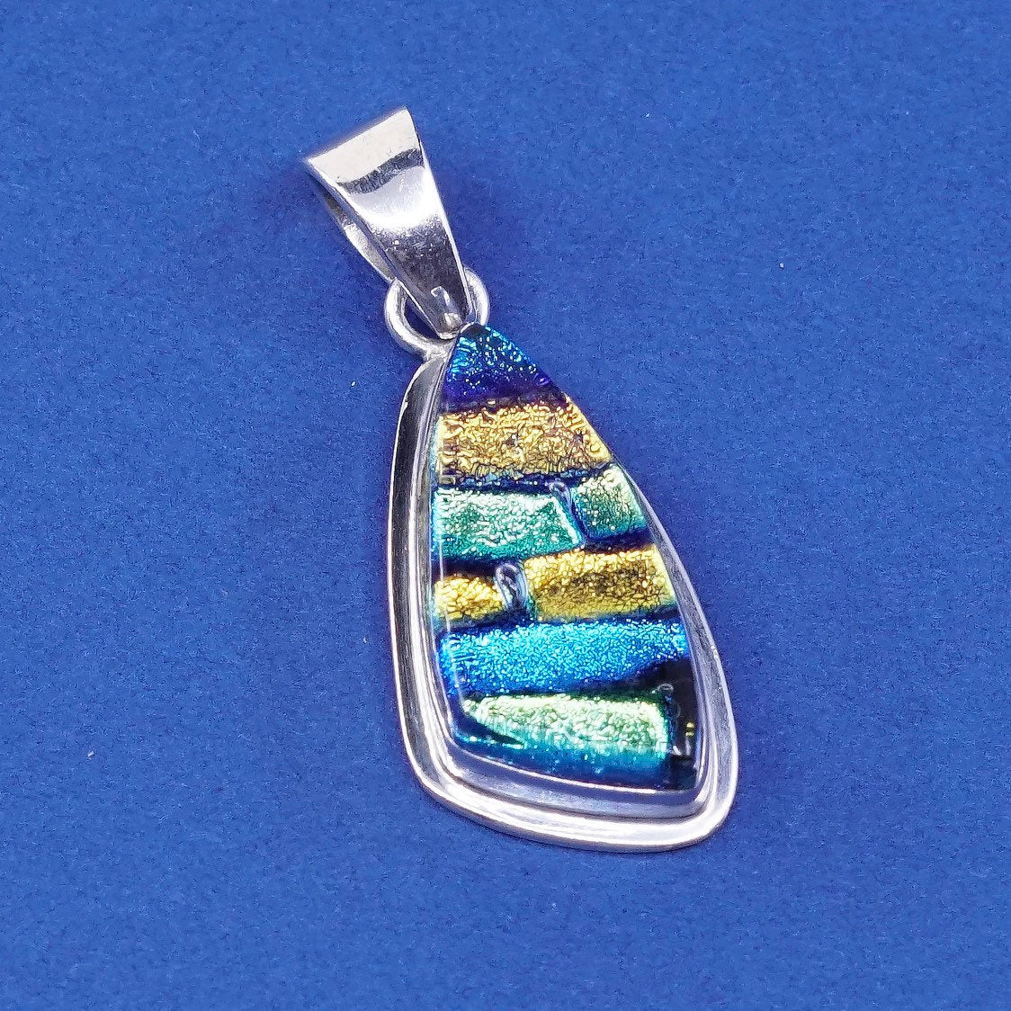 vtg sterling silver handmade pendant, 925 w/ dichroic glass N leaves