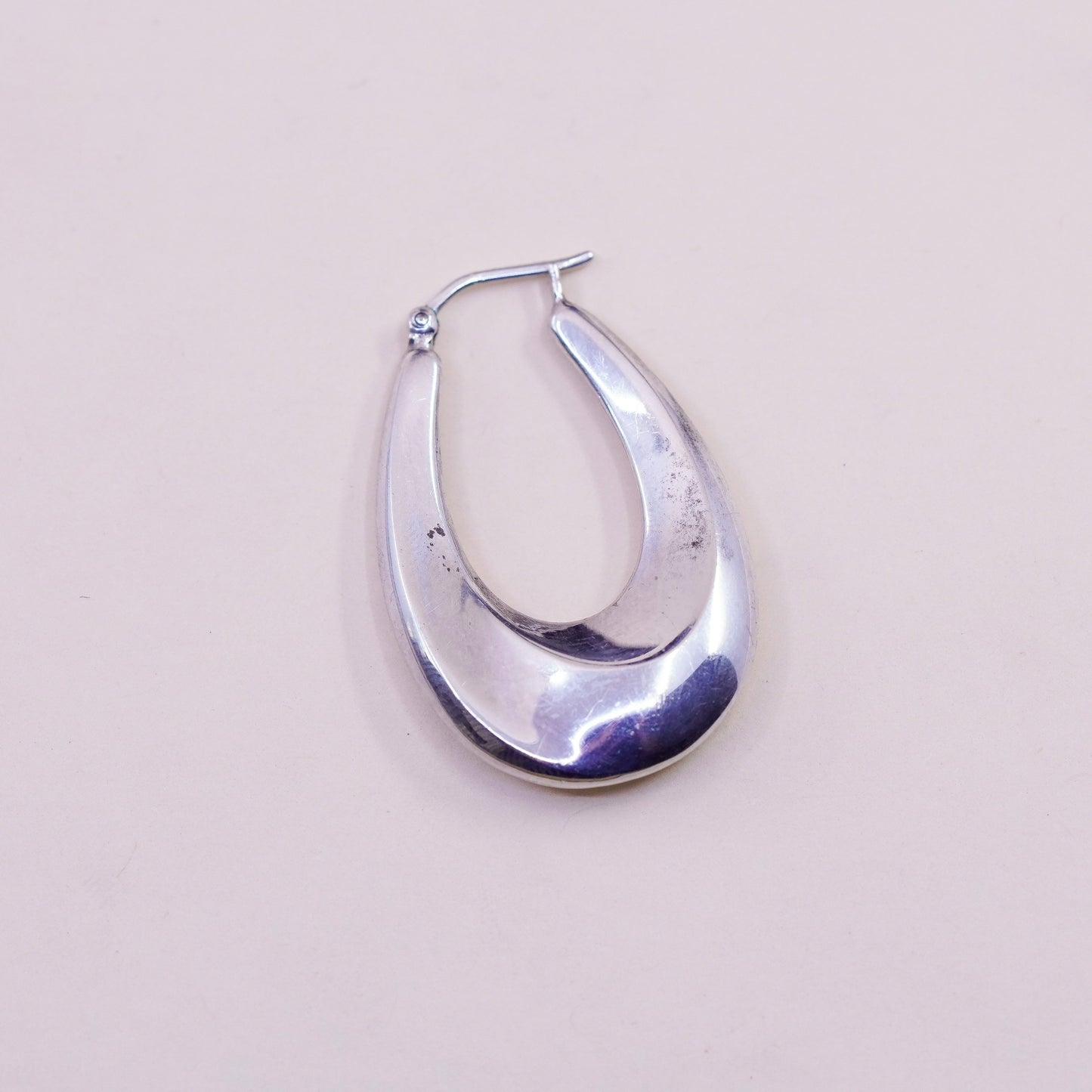 1.25” Vintage sterling silver oval earrings, minimalist primitive Huggie hoops