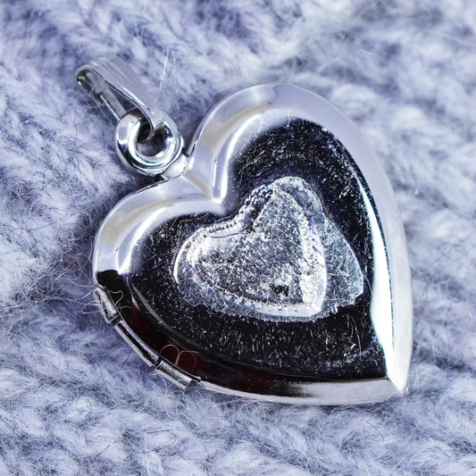 Vintage Sterling silver handmade charm, 925 heart photo locket