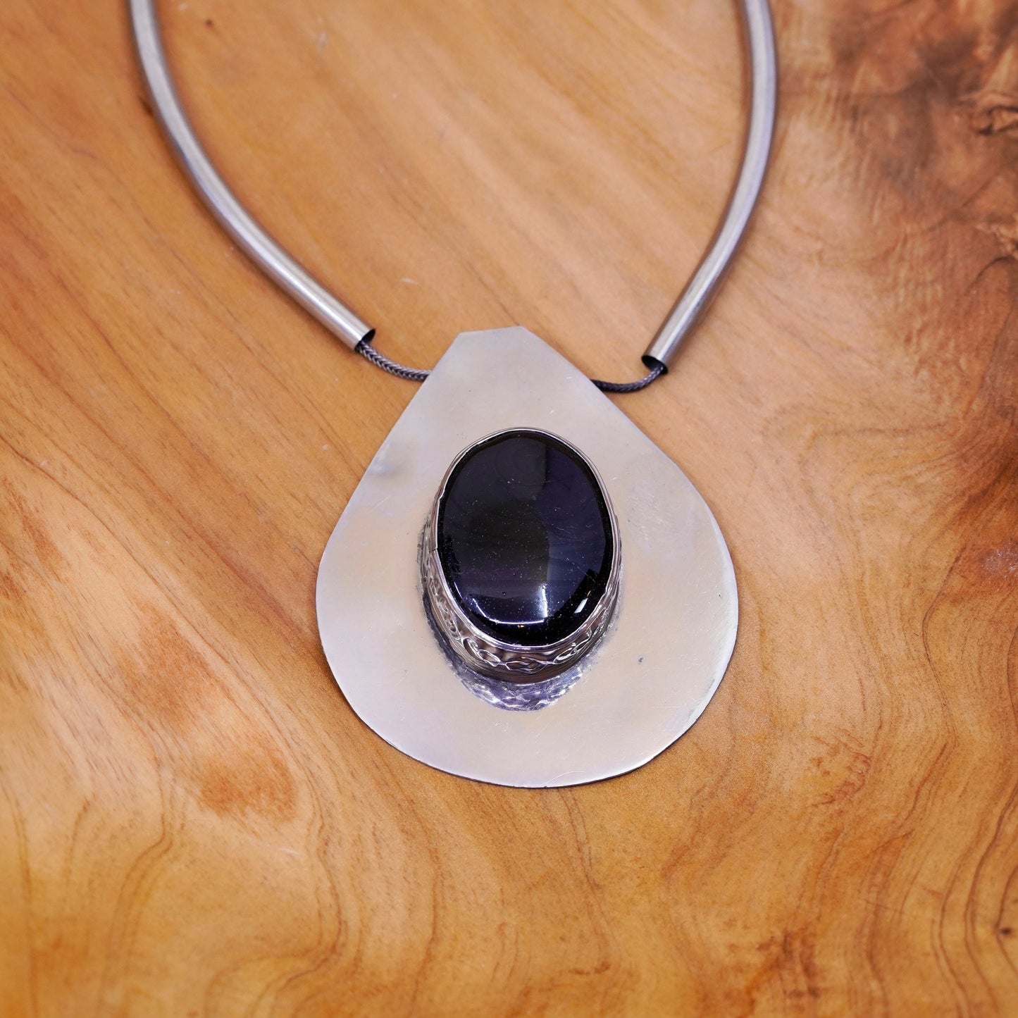 30”, sterling silver handmade necklace, 925 wheat chain teardrop onyx pendant