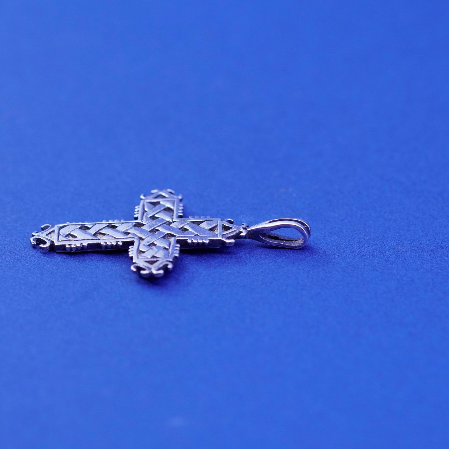 Vintage Sterling silver handmade pendant, braided textured 925 cross