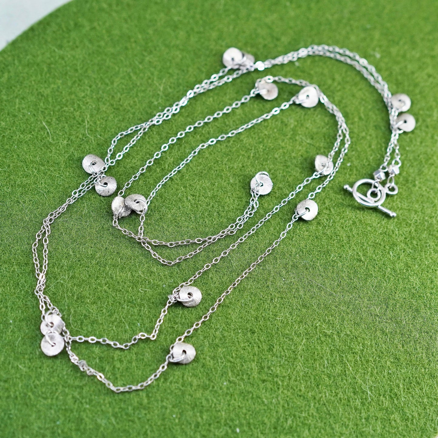 40”, Italy 925 Sterling Silver extra long circle chain necklace w/ disc charms