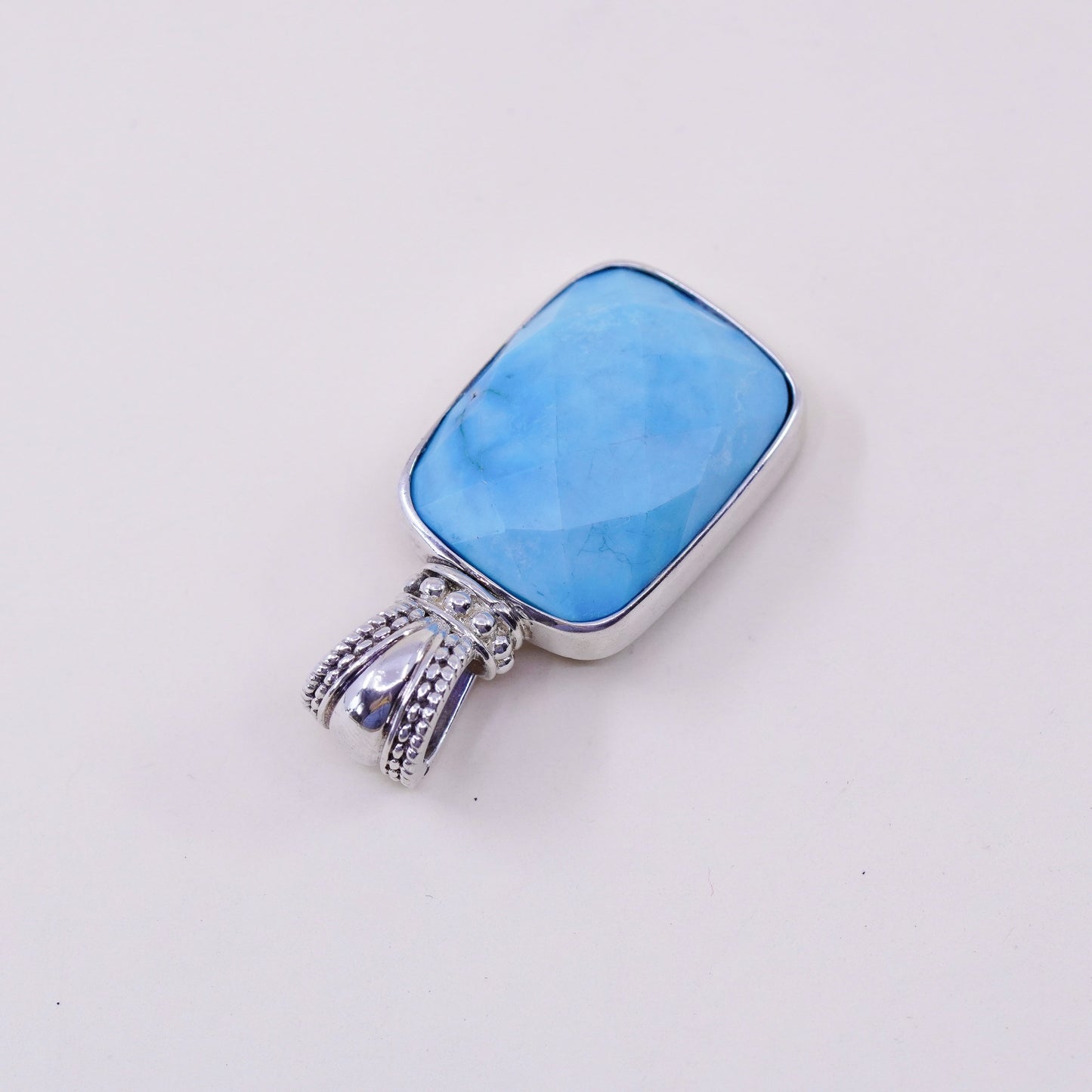 Vintage sterling silver handmade pendant, with checker cut Larimar