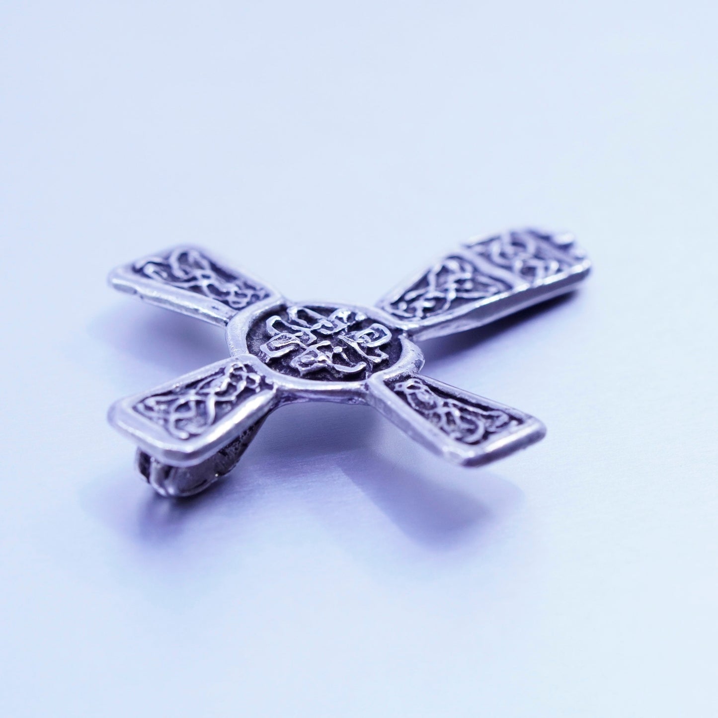 Antique silver tone handmade charm, 925 cross pendant