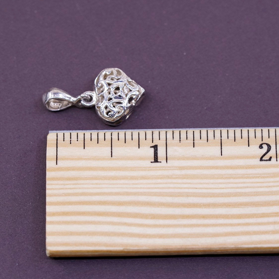 vtg Sterling silver handmade pendant, 925 filigree heart charm