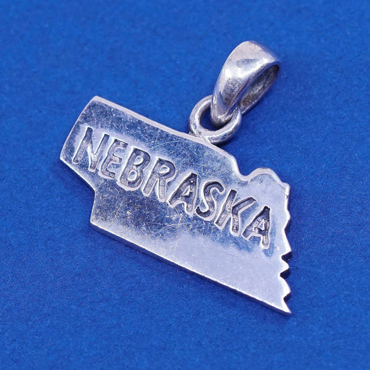 Vintage Sterling silver handmade pendant, 925 Nebraska state tag, stamped 925