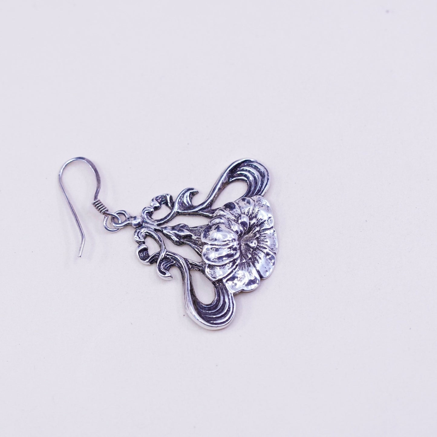 Vintage Sterling 925 silver handmade lotus flower earrings