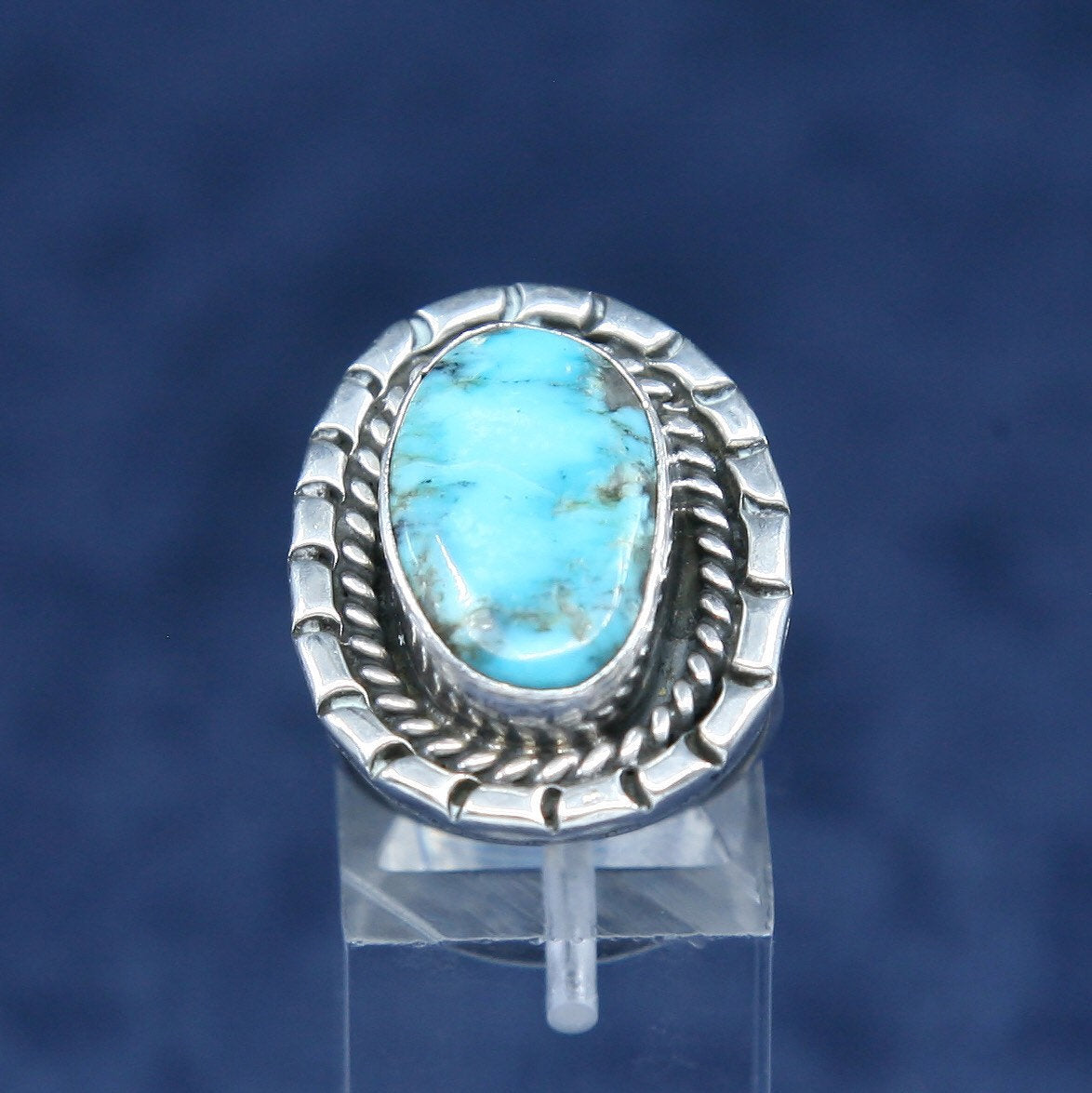 sz 6.25, vtg Sterling 925 silver ring w/ morenci turquoise, Native American