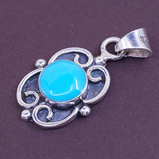 vtg Sterling silver handmade pendant, 925 swirl turquoise