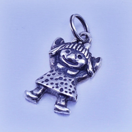 antique sterling 925 silver handmade girl tag pendant charm