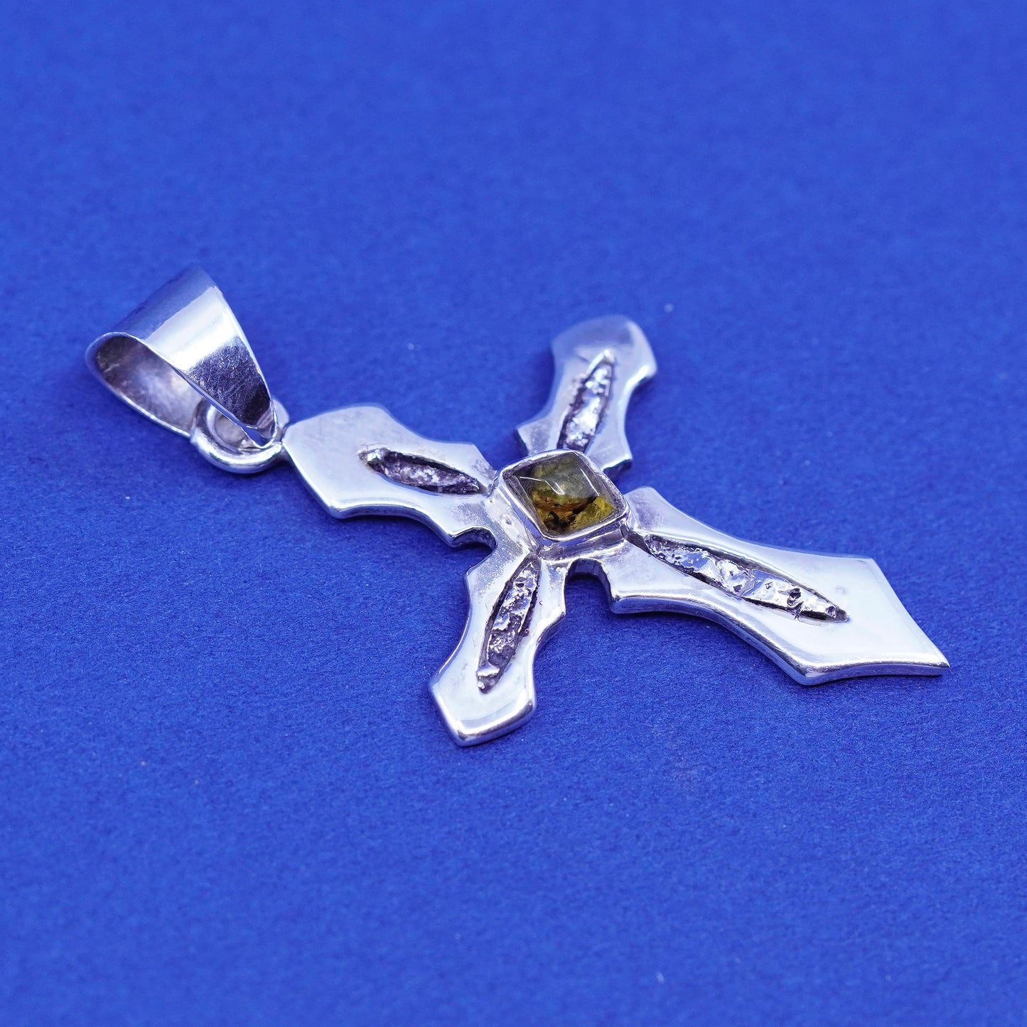 Designer Sterling silver handmade pendant, 925 cross with citrine