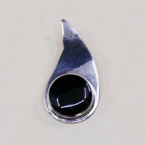 Vtg Sterling Silver Handmade Pendant solid 925 silver w/ Obsidian, stamped 925