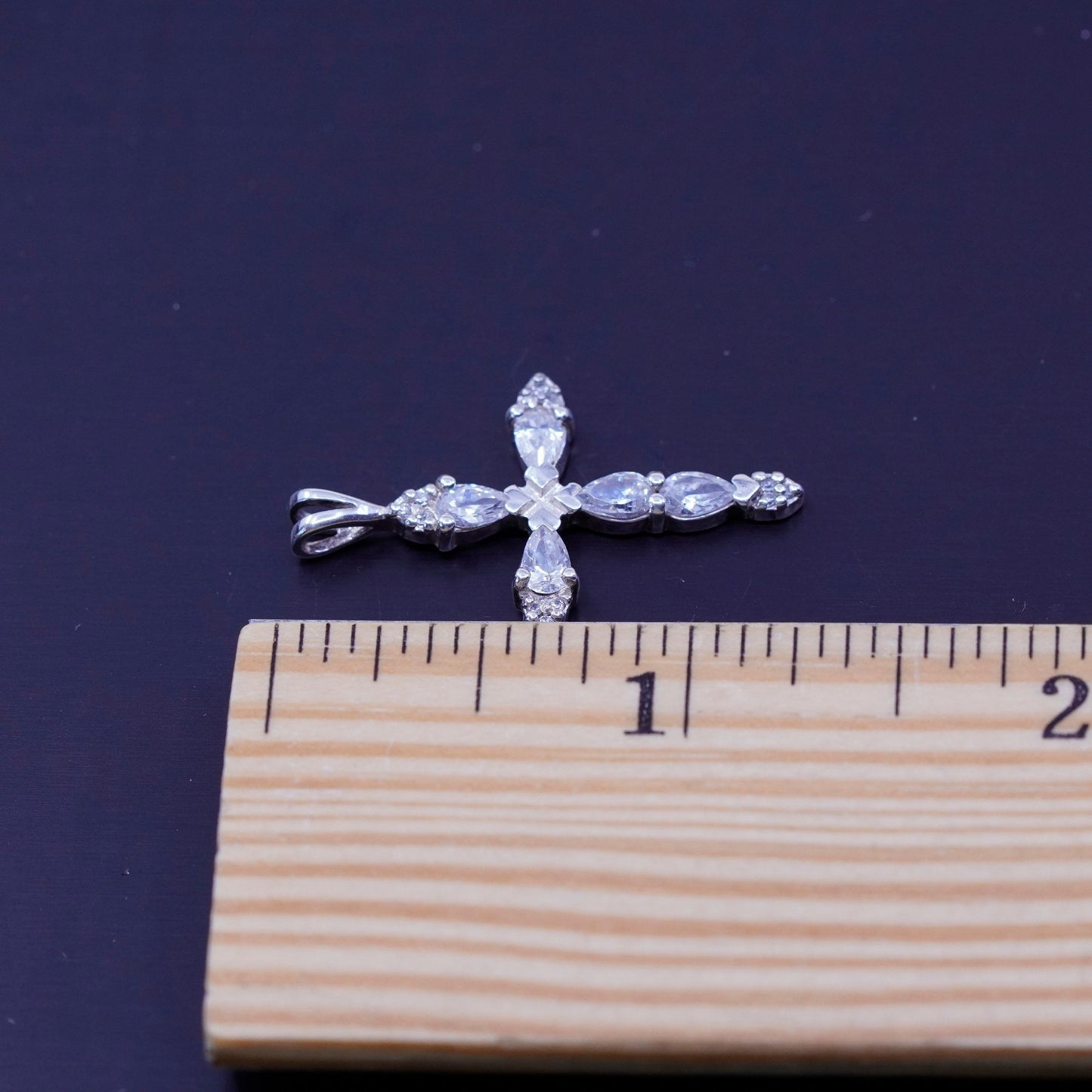 antique RJ sterling 925 silver cross pendant with Cz