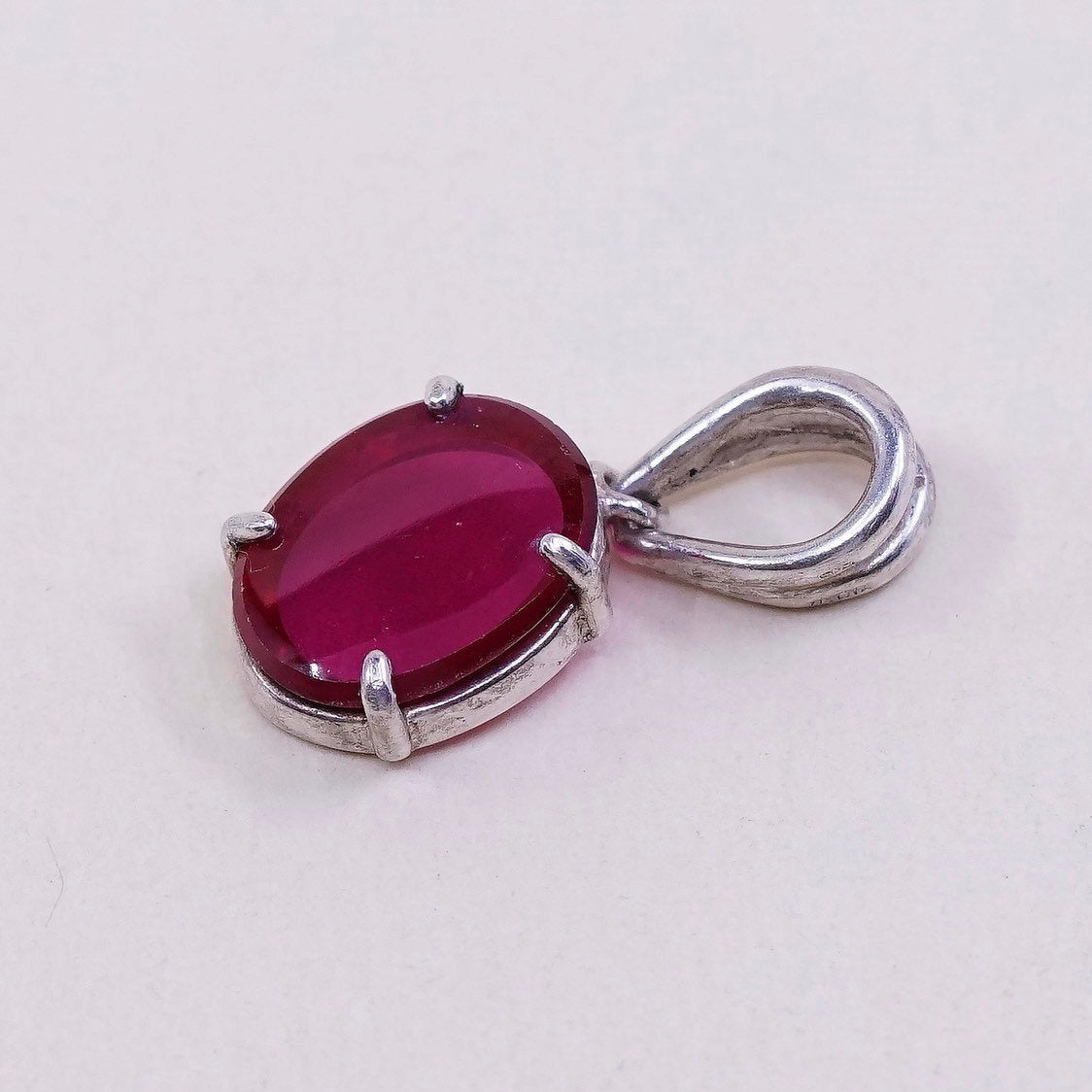 VTG Sterling silver handmade pendant, 925 silver ruby pendant, stamped 925