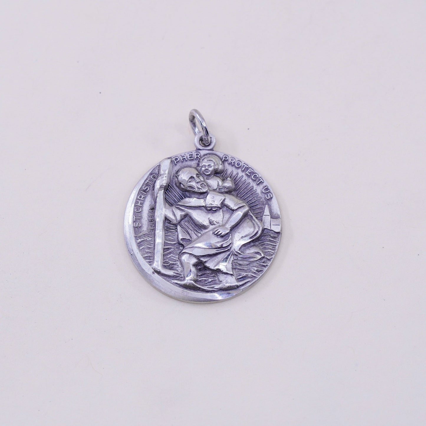 vtg Theda sterling 925 silver tag charm pendant “Saint Christopher protect us