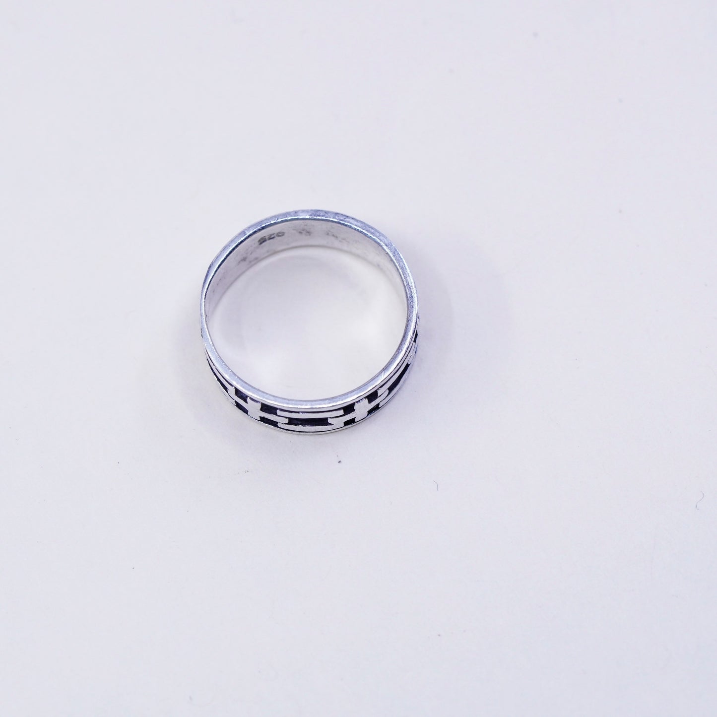 Size 5.25, vintage hopi Sterling silver handmade ring, 925 cross embossed band