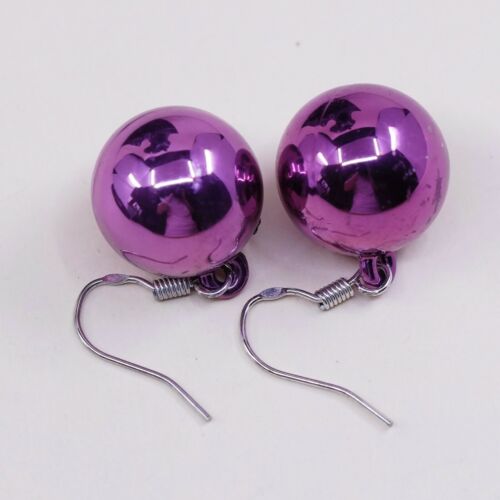 Vtg Sterling Silver Handmade Earrings W/ Pink Metallic Bead, Stamped 925 On Hook