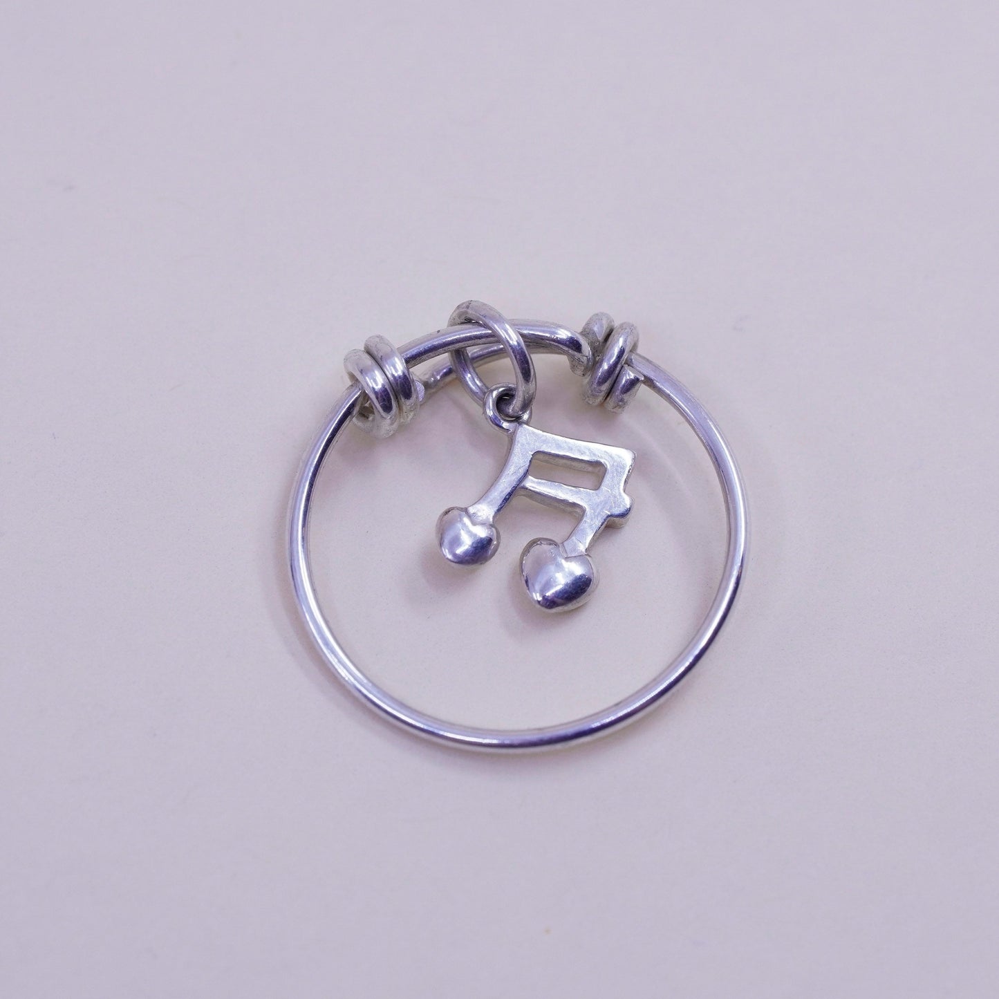 Size adjustable, vintage sterling silver handmade ring with music symbol