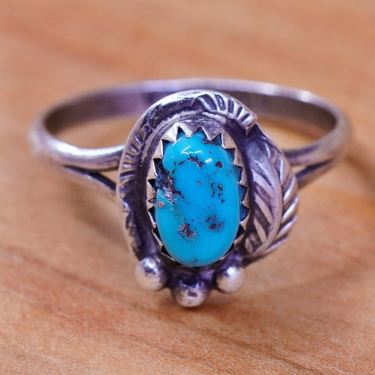 sz 6, Sterling silver handmade ring jewelry, southwestern 925 w/ turquoise leaf