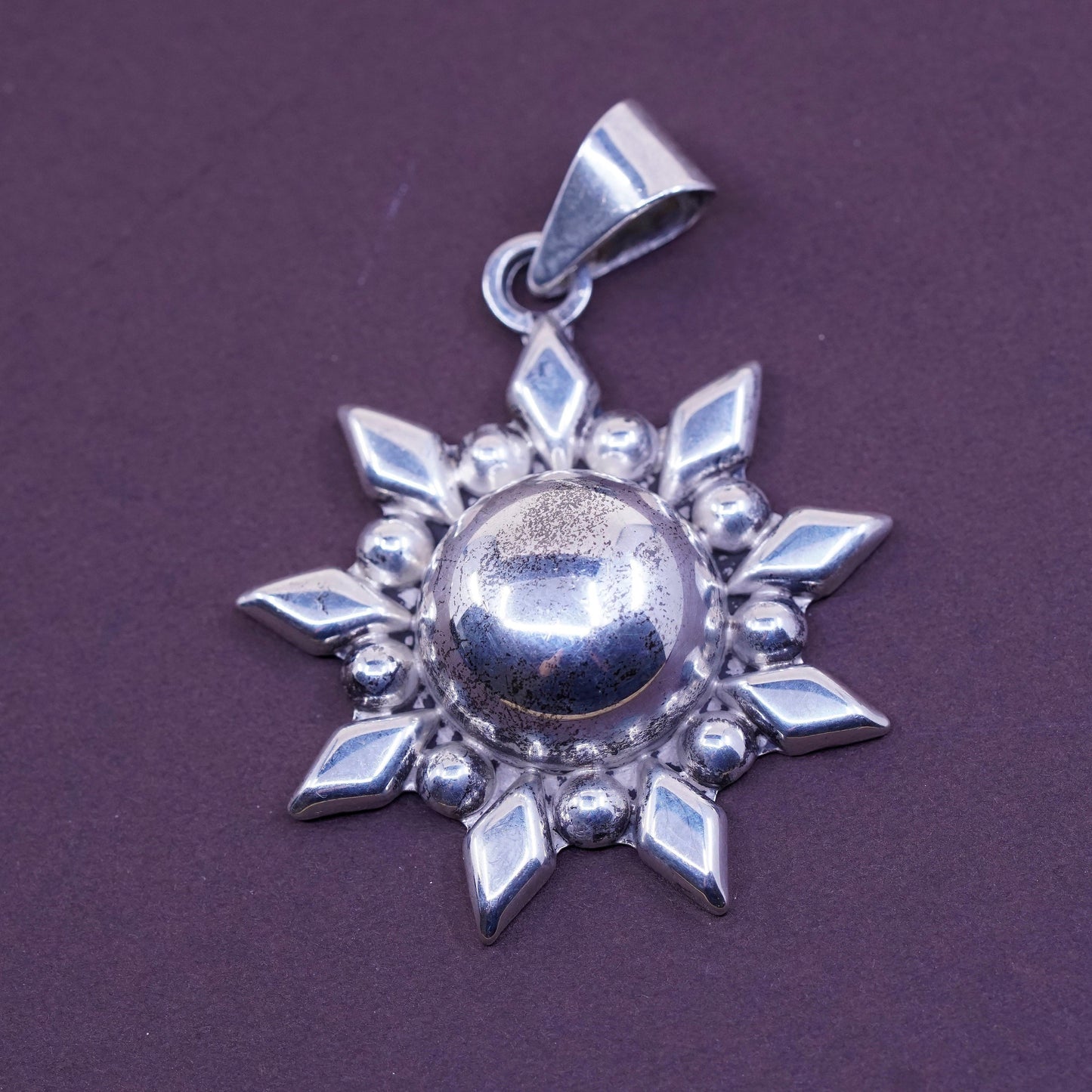 vtg mexico CII Sterling 925 silver handmade abstract sun pendant