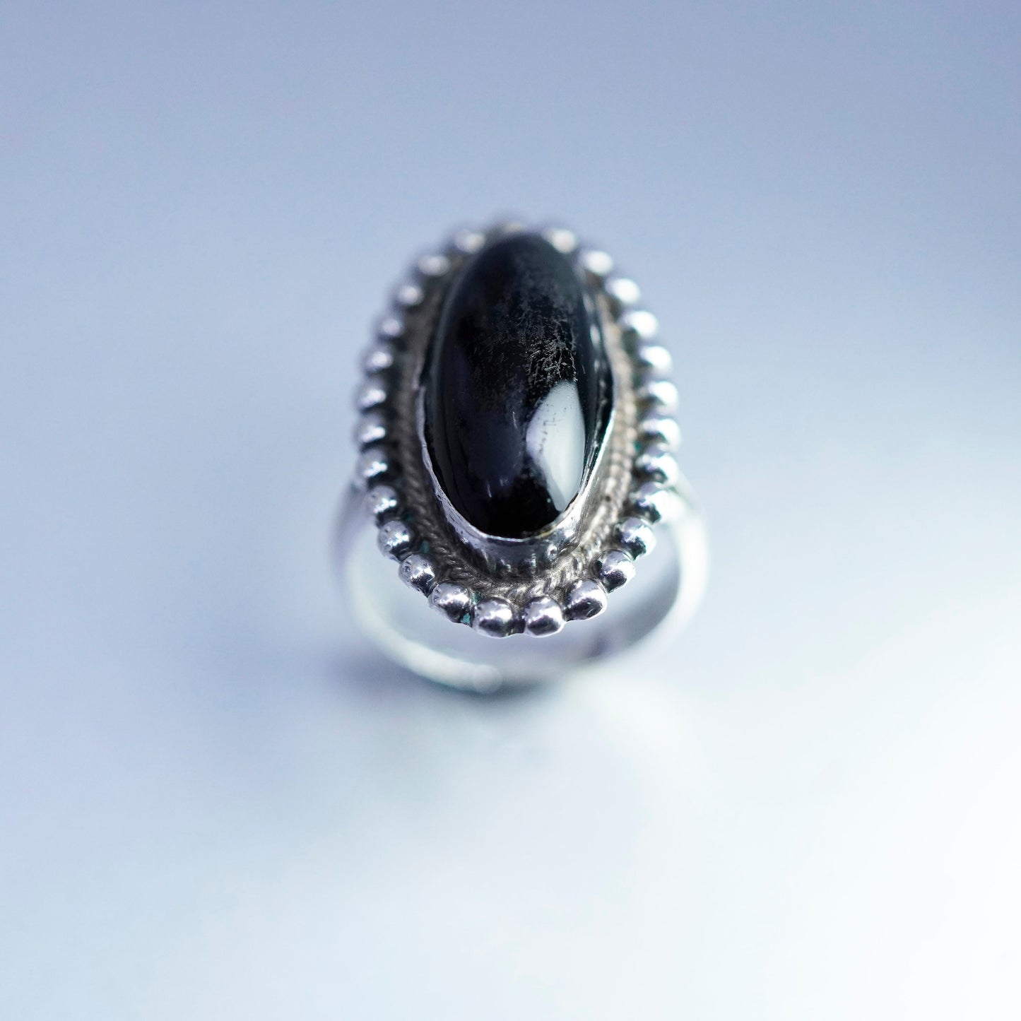 Size 6.5 vintage Sterling 925 silver handmade ring with onyx and beads