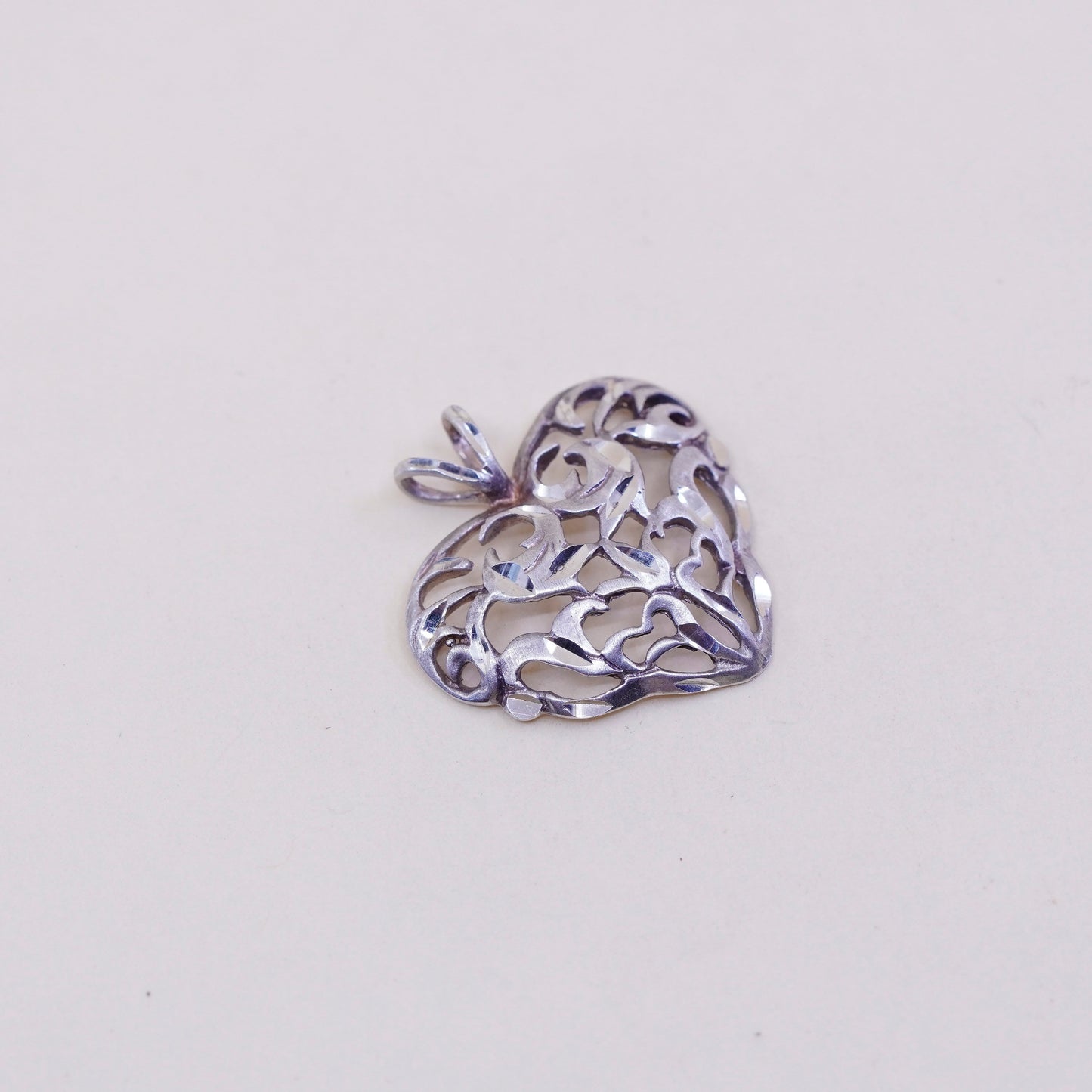 vintage sterling silver handmade pendant, 925 filigree heart