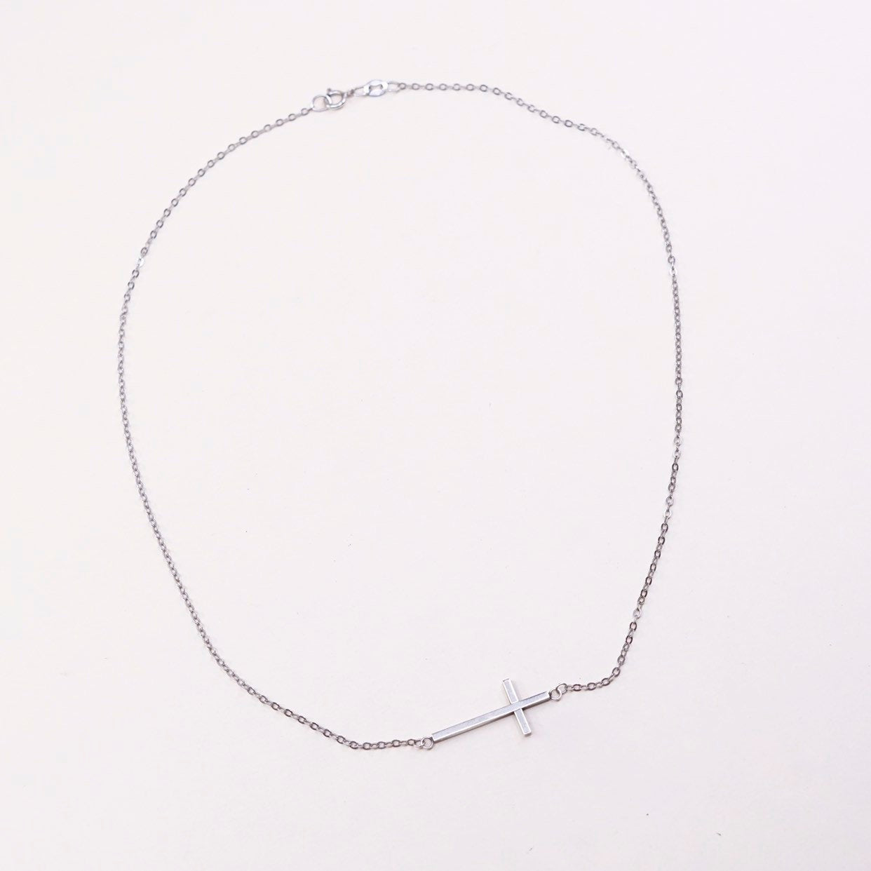 18”, vtg sterling silver flatten circle link chain w/ cross pendant, necklace